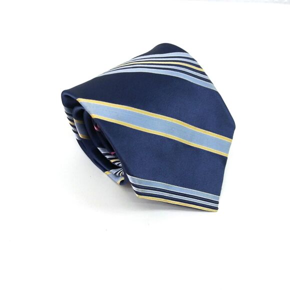 Tommy Hilfiger Mens Necktie 100% Silk Blue Gold Striped Tie - 58" x 3.75" - Picture 1 of 8